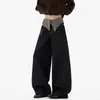 Jeans de Cintura Alta con Puño Botonado y Estampado de Flor de Anacardo para Hombre, Temporada de Primavera, Pantalones Anchos Sueltos, Pantalones Estilo Americano para Adolescentes