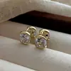 Pendientes de burbuja de circón de doble cara estilo europeo y americano, nuevo modelo 2026, color dorado, pendientes versátiles de moda minimalista, accesorios simples para la oreja