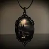 Colar Retrô Gótico Vintage Castelo de Morcego Corvo Cruz Sangue Gato Preto Igreja Cemitério Vampiro
