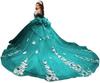 Vestido de Noiva de Renda Off-shoulder com Cauda Vestido de Festa de Aniversário Cerimônia Adulto Vestido de Princesa Vestido Floral Tridimensional