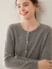Cárdigan de cachemira con cuello redondo para mujer, cachemira fina de color liso, tejido suelto, chaqueta suéter, estilo ajustado