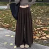 Calça Feminina Wide-Leg de Malha Macia com Detalhe de Flor de Madeira e Orelha Estilo Coreano Nova Coleção Primavera/Outono 2026 Cintura Alta Afinando Casual