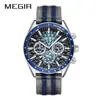 Relógio Masculino Megir Esportivo Cronógrafo Luminoso Padrão Colmeia Bezel Velocímetro Relógio de Pulso de Quartzo Multifuncional para Homens