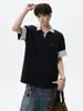 Camisa polo estilo americano de verano, diseño de nicho para hombre de dos piezas falsas de manga corta, camiseta de retazos a rayas, elegante y fresca, adecuada para parejas
