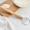 Batidor de Harina con Mango de Madera de Haya de 13 pulgadas Mezclador de Masa Danesa Batidor de Alambre de Acero Inoxidable