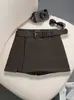 Falda de Lana Espesa con Abertura Diseño Estilo Coreano Nueva Pantalón Falda de Cintura Baja Anti-Exposición Línea A con Cinturón 9851