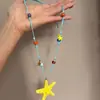 Colar de Cerâmica Cor Dopamina em Forma de Coração com Contas Feito à Mão para Mulheres, Acessório de Corrente Longa para Suéter Estilo Férias na Praia