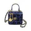 Popular Bolso Cuadrado Pequeño con Estampado de Leopardo de Comercio Exterior, Elegante Bolso de Hombro Cruzado Brillante Estilo Chanel, Bolso Caja Acolchado con Cadena
