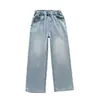Ropa de Verano para Niñas Camiseta con Cara Sonriente Jeans de Tencel Nuevo Estilo 2026 Pantalones Largos para Niños Medianos y Grandes Pantalones de Pierna Ancha Finos de Verano Rectos