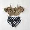 Traje de baño infantil de dos piezas lindo lunares manga abullonada fan de princesa niños pequeños niña aguas termales playa traje de baño