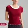 Top de Yoga Falso Duas Peças Color Block para Mulheres com Bordas Franzidas, Camiseta Esportiva Slim Fit para Corrida e Academia, Manga Curta