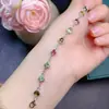 Pulsera de Plata de Ley Incrustada con Turmalina Natural Turmalina de Color Natural Plata de Ley Incrustada No se Cae No Alergia Transmisión en Vivo Transfronteriza