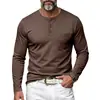 Camiseta Base de Manga Larga con Cuello Henley para Hombre Transfronteriza 2026, Bolsillo Frontal con Medio Botón, Top Casual Multicolor