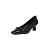Elegantes y con estilo, punta cuadrada pequeña, lazo de camelia, piel de cabra de primera capa, Otoño 2025, tacón pequeño grueso, tacón medio, zapatos de piel genuina para mujer