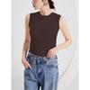 Primavera y Verano nuevo top redondo sin mangas con almohadilla en el pecho para mujer, copa de una pieza simple, ajuste ceñido, cómodo, casual, básico