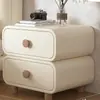 Mesita de noche tipo crema, mesita de noche de madera maciza y cuero para dormitorio, simple, moderna, minimalista, no requiere instalación, pequeño mueble de almacenamiento