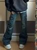 American Vibe Retro Calças Jeans Largas Workwear Desgastadas Lavadas Meninas Tendência 2024 Primavera, Outono e Inverno Novo Estilo