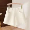 Shorts de Lana Gris Retro para Mujer Otoño Invierno Petite Ropa Exterior Versátil Adelgazantes Cintura Alta Línea A Pantalones de Pierna Ancha Pantalones Bootcut