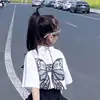 Camiseta de Manga Corta con Mariposa Fresca y Audaz para Niñas 2026 Nuevas Llegadas de Verano Falda de Pastel en Capas Mediana y Grande Conjunto de Falda Esponjosa para Niños