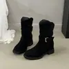Botines de Cuero Mate Estilo Coreano con Hebilla Estilo Occidental para Mujer Otoño/Invierno Punta Redonda Tacón Oculto Botas Estilo Retro Otoño/Invierno Botas Martin