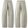 Ropa Muxi Estilo Old Money Americano Marca de Moda Pantalones de Pierna Ancha Pantalones de Pierna Curva Patchwork Pantalones Casuales Sueltos Pantalones de Trabajo de Algodón Puro