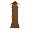 Estilo de deseo puro, vestido chaleco sin mangas de cuello semi-alto para mujer, ajustado, ceñido a la cintura, adelgazante, sexy, que se ajusta a la cadera, vestido midi de cola de pez