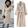 Comércio Exterior Transfronteiriço Em Estoque Estilo Europeu e Americano Feminino Inverno Clássico Estilo Britânico Lã Dupla-Face Trench Coat