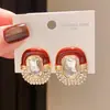 Pendientes Ankela Aguja de Plata Circonita Caballo Rojo para el Año del Caballo, Pendientes de Lujo Ligero de Gama Alta, Elegantes y Modernos Accesorios de Oreja para Mujer