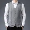 Chaleco de lana para hombre, cárdigan de mediana edad, cárdigan sin mangas, chaleco de punto jacquard, ropa de papá, ropa de hombre