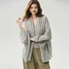 Cardigan Tricotado Campari 25% Seda de Amora 75% Caxemira Feminino Gola Alta Manga Larga Solta Casaco Suéter