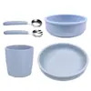Venta al por mayor Juego de Vajilla Infantil Casual Escandinava de Silicona Plato de Cena de Silicona Bol para Comida Tenedor Cuchara Infantil Plato de Cena Juego de 5 Piezas