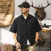 Camisa masculina de verão de manga curta, secagem rápida, sensação fresca, novo modelo de verão 2026, camisa retro americana de meia manga