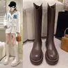 Botas Longas Femininas, Novo Estilo Outono e Inverno, Forradas com Lã, Solado Grosso, Cano Largo, Tamanho Plus, Botas de Montaria de Cano Alto com Corte em V