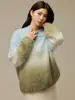 Tie-dye gradient cashmere wool brushed knit sweater top for women, autumn and winter, thick, round neck, knitwear, early autumn inner layer, base layer