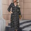 Amazon Estación Independiente Comercio Exterior 2024 Otoño Nuevo Moda Europea y Americana Vestido Negro Estampado Transfronterizo para Mujer
