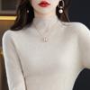 Suéter de lana 100% para mujer, cuello alto, otoño e invierno, primera línea, real, ajustado, manga larga, jersey de punto rojo básico.