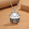 Colgante de gato de la suerte nudo chino retro para mujer Plata tailandesa Hueco personalidad temperamento gato de dibujos animados collar estilo étnico