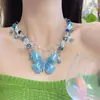 Collar de Mariposa con Borla de Cristal Azul para Chica Atractiva, Lujo Accesible para Mujer, Diseño de Nicho, Cadena para Clavícula de Gama Alta, Accesorios de Moda