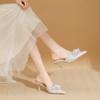 Verão Novo Estilo Fada Bow strass Apontado Salto Alto Stiletto Mulheres Salto Agulha Toe Sandálias Francês Coreano Estilo Sapatos Individuais