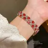Pulseira com Fecho de Flor de Zircônia em Camadas Duplas Estilo Europeu e Americano, Pulseira de Luxo Leve de Alta Qualidade, Estilo Corte Vintage, Acessório de Mão Versátil