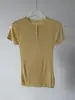Estética CurvaDelicado y suave lana Tencel cuello Henry tejido manga corta top de otoño para mujer ajustado