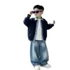 Conjunto de Ropa de Otoño para Niños 2026 Nuevo Patchwork a Cuadros para Niños Chaqueta de Dos Piezas Falsas Ropa Casual de Otoño a la Moda para Niños