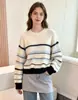 Top de punto cálido a rayas de color contrastante, retro, juvenil, agradable para la piel, adecuado tanto para usar solo como para capas, versátil para los básicos de otoño e invierno de uso diario