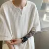 Camiseta Lisa Texturizada de Manga Curta Masculina Verão Estilo Japonês Simples Lisa Solta Casual Versátil Gola Canelada Camiseta