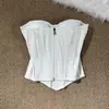 Top de Vestido Blanco sin Tirantes con Embellecimiento de Rosa Blanca Tridimensional de Lujo Ligero