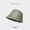Sombrero de Pescador de Estilo de Diseñador de Nicho con Ala Ancha para Mujer, Sombrero de Cubo Casual Negro de Cuero de PU, Sombrero de Cuero de Otoño e Invierno que Hace que la Cara Parezca Más Pequeña