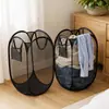 Cesta de Lavandería Plegable de Malla con Asas Negro Blanco 30x30x46cm