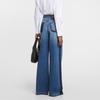 Nanyou Luxo Leve Roupas Femininas Atacado Estilo Retrô Cor de Contraste Sombra Efeito Lavado Cintura Alta Perna Reta Perna Larga Jeans Arrastando no Chão