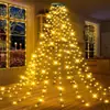 Luz de Copa de Árbol de Anillo LED Nuevo Transfronteriza Luz de Árbol de Navidad Bajo Voltaje Estrella de Cinco Puntas Cascada Colgante de Árbol Luz de Navidad de Flujo de Agua