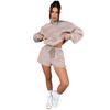 211336 Conjunto de dos piezas de suéter con capucha de manga larga de color sólido para mujer, pantalones cortos casuales de moda de otoño e invierno transfronterizos de Europa y América